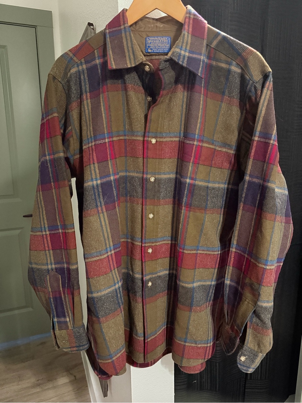 Vintage 1980s Pendleton Pure Virgin Wool Plaid Shirt Men’s L Made USA